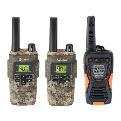 Cobra RX680 Walkie Talkies (2-Pack) - Rugged & Splashproof Two Way Radios Long Range, IP54 Water Resistant Design, 60 Pre-Programmed Channels, Weather Alerts, Included Charging Dock (Black/Orange)