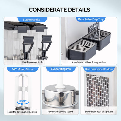 ROVSUN Commercial Beverage Dispenser 5.2 Gal/20L, Commercial Juice Dispenser Cold Drink Dispenser 10L X 2 Tanks Stainless Steel with Thermostat Controller for Home Restaurant Bar Party 110V/60HZ