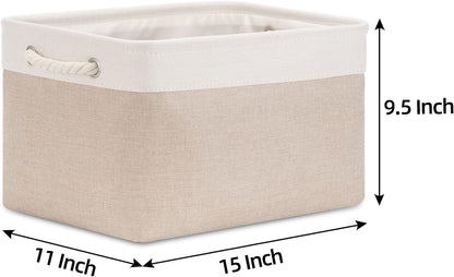 Bidtakay Large Fabric Baskets with Handles [3-Pack], Collapsible Storage Basket for Shelves, 15 x 11 x 9.5 inches,