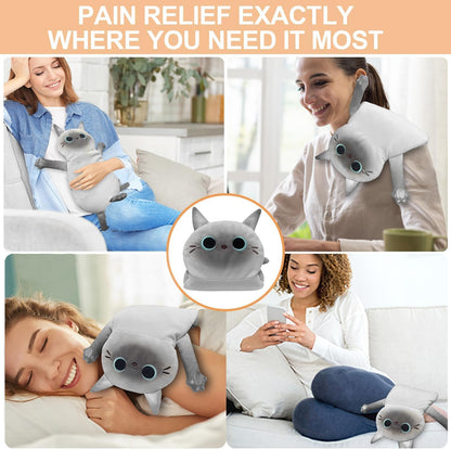 Large Microwave Heating Pad with Washable Cover 21 * 12" Microwavable Heating Pads for Cramps, Back, Neck Shoulder Pain Relief, Cordless Weighted Moist Heat Pack, Black Cat