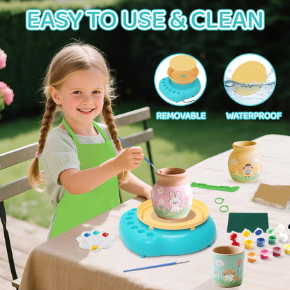 Pottery Wheel for Kids, Arts & Crafts Pottery Painting Toys Kit for Kids Ages 8-12, Art Supplies with 3 Pack Air Dry Clay and Clay Tools, Birthday Easter Gift for Girls Boys 6 7 8 9 10 11 12
