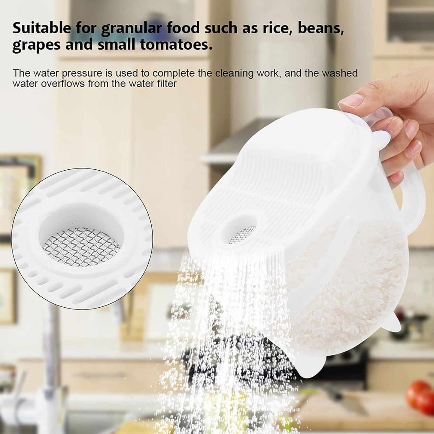 Rice Washer Grain Fruit Washing Machine, Multi Function Cleaning Tool for Cleaning Grains, Pasta, Housewife
