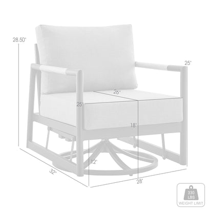 Armen Living Royal Outdoor Patio Swivel Glider Lounge Chair in Black Aluminum and Teak Wood with Cushions