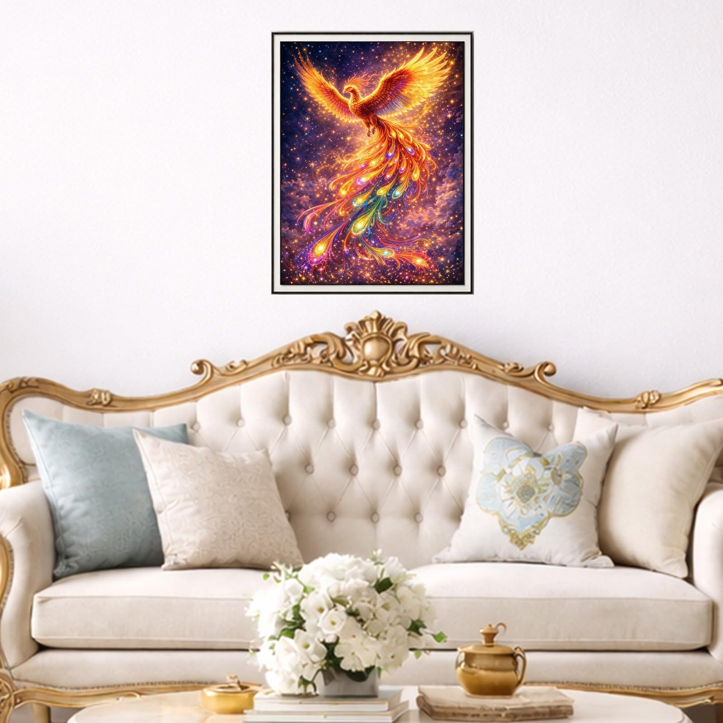 IOHEFY Phoenix Fire Diamond Painting 12 x 16 Inch Full Drill Acrylic Diamond Art DIY Crystal Rhinestone Fantasy Mythical Bird Artwork Nano Pearlescent Canvas Wall Decor Gift