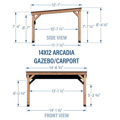 Backyard Discovery Arcadia 14' x 12' Cedar Wood Outdoor Gazebo Pavilion with Hardtop Galvanized Steel Slope Roof, Snow Support, Wind Resistance, PowerPort, Shade for Garden, Patio, Deck, Entertaining