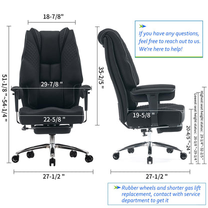 Big and Tall Office Chair 400lbs Wide Seat, Leather High Back Executive Office Chair with Foot Rest, Ergonomic Chairs Lumbar Support for Lower Back Pain Relief (Mesh Black)