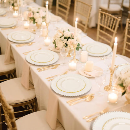 U-QE 60PCS Ivory Plastic Plates - Beaded Ivory Plates Disposable Heavy Duty - Perfect for Party, Baby Shower, Wedding, Birthday - Include 30PCS 10inch Dinner Plate & 30PCS 7inch Dessert Plate