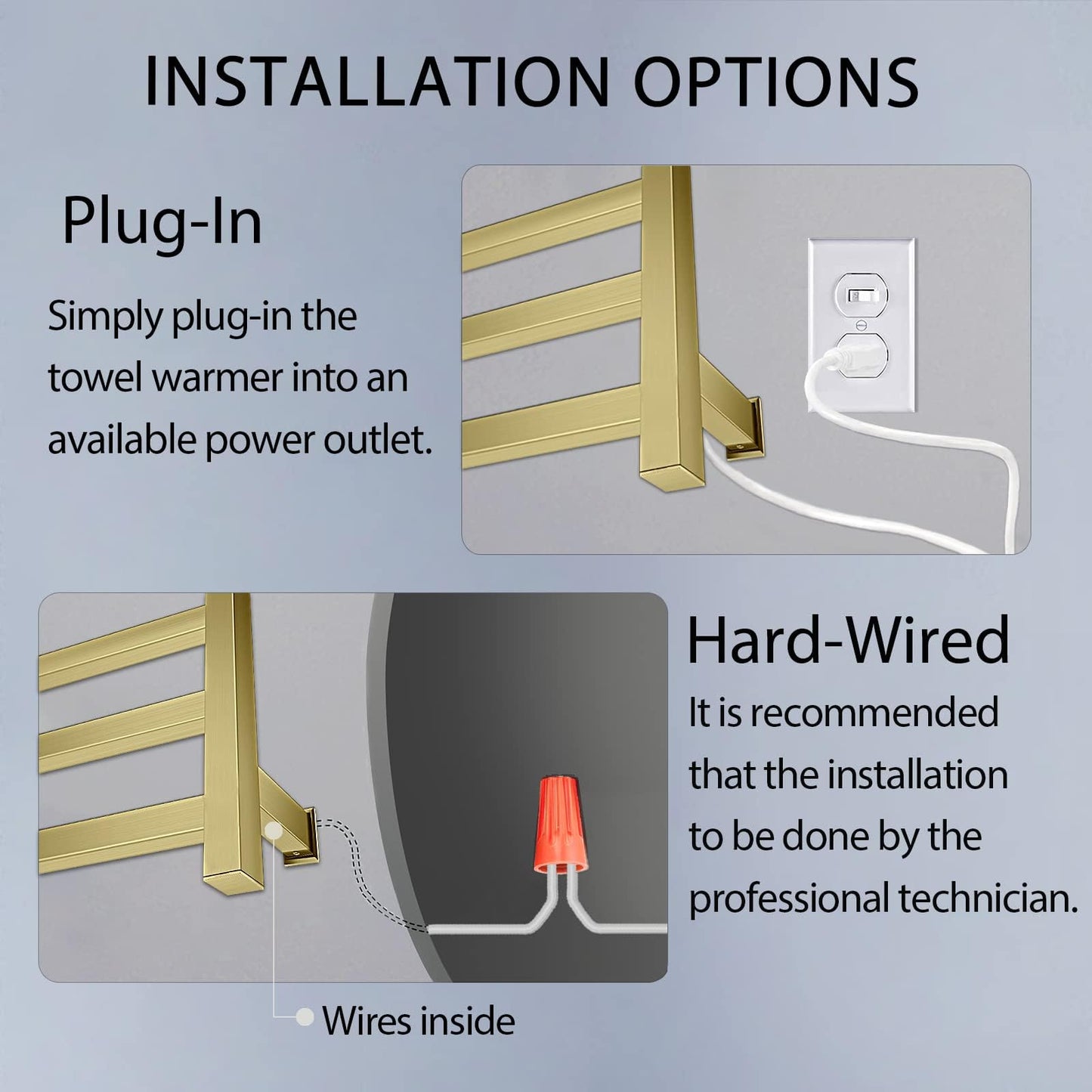 XBVV Towel Warmer Rack for Bathroom with Timer/Fahrenheit Temperature Control Wall Mounted Electric Heated 10 Bar Rail Plug-in or Hardwired Keep Bath Shower Towel Warming (Brushed Gold)
