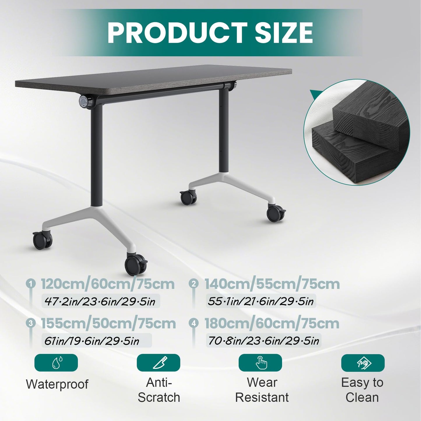 rzoizwko 55.1" Folding Conference Table with Wheels,4 Pack Heavy-Duty Flip-Top Reconfigurable Training Table System,Rolling Conference Room Tables for Office, Classroom & Meeting Rooms