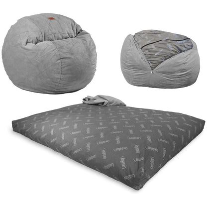 CordaRoy's Chenille Bean Bag Chair, Convertible Chair Folds from Bean Bag to Lounger, As Seen on Shark Tank, Charcoal - Queen Size