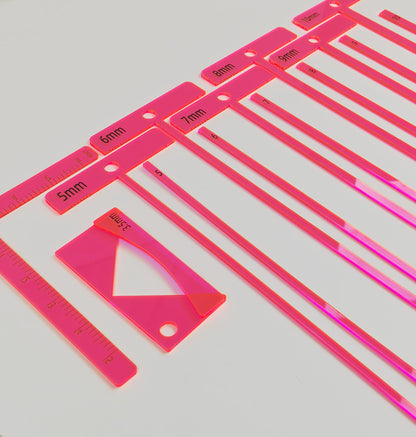 15-Piece Book Binding Ruler Set, Includes T-Shaped, Cutting Angle, and L Rulers, Acrylic Material (Fluorescent Pink)