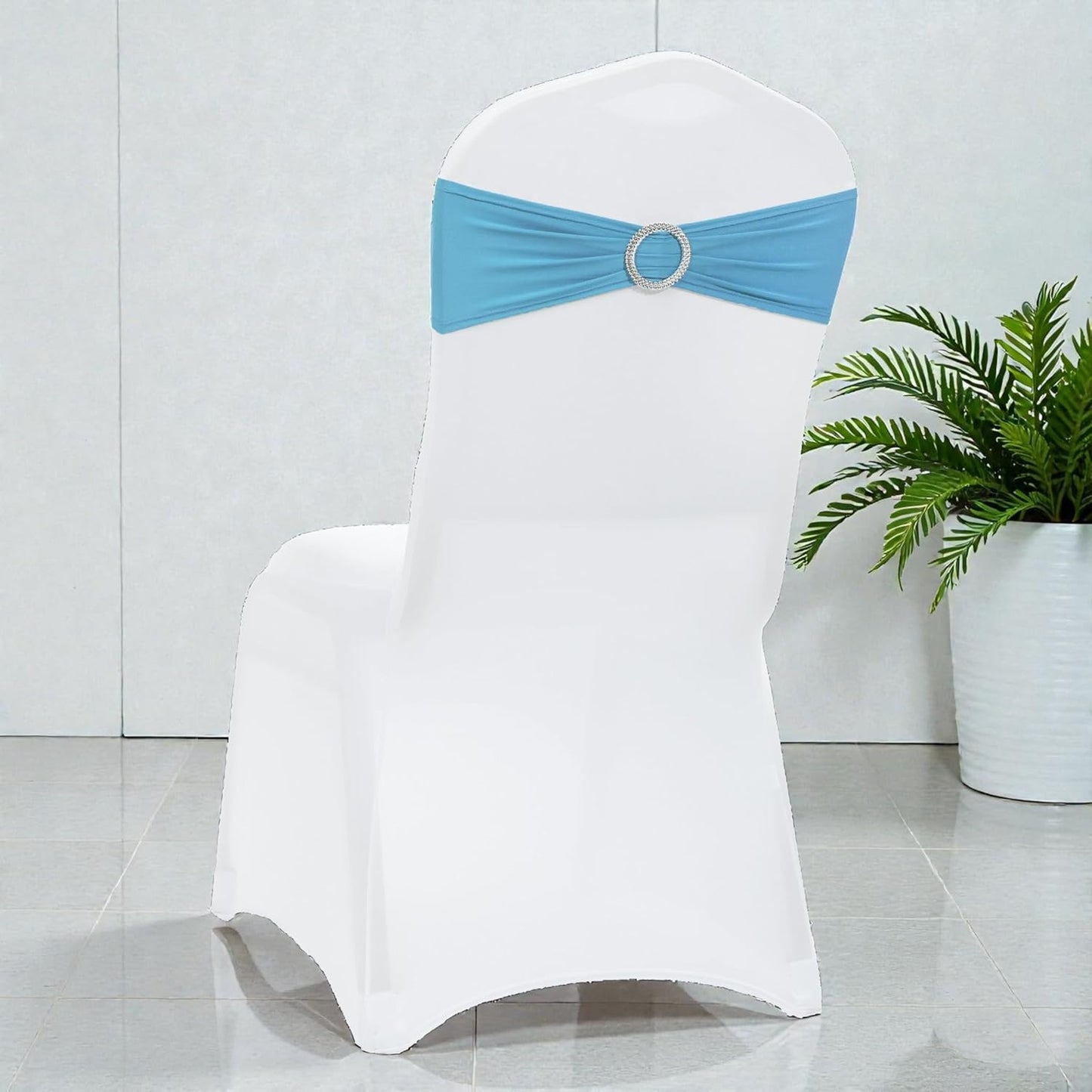 MDS Spandex Chair Sashes - Universal Fit Elastic Stretch Bands with Buckle for Weddings | Blue, Pack of 125