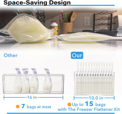 Ugotfeels Space(2 Pack) Breastmilk Storage Container with Freezer Flattener Kit to Flatten Standing Breast Milk Bags