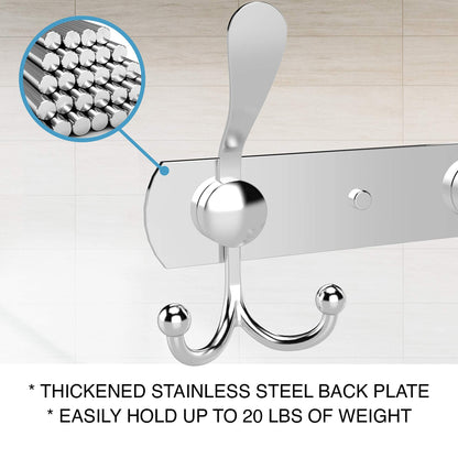 GlazieVault Coat Rack Wall Mount - Stainless Steel Coat Hooks (2 Pack) - Heavy Duty Wall Hooks for Clothes & Accessories (Silver Tri)