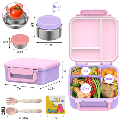 Kids Bento Lunch Box with 9oz Soup Thermo Leakproof Lunch Food Containers 4 Compartment with Insulated Hot Food Jar for Kid Toddler Girls Boys to School Trvael
