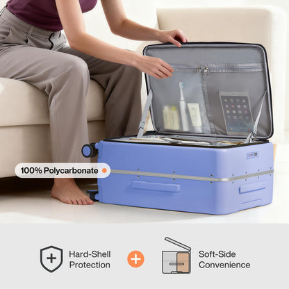 mixi 26 Inch Large Checked Luggage PC Hard Shell Suitcase Top Opening Aluminum Frame Travel Suitcases with Wheels, Lilac Purple