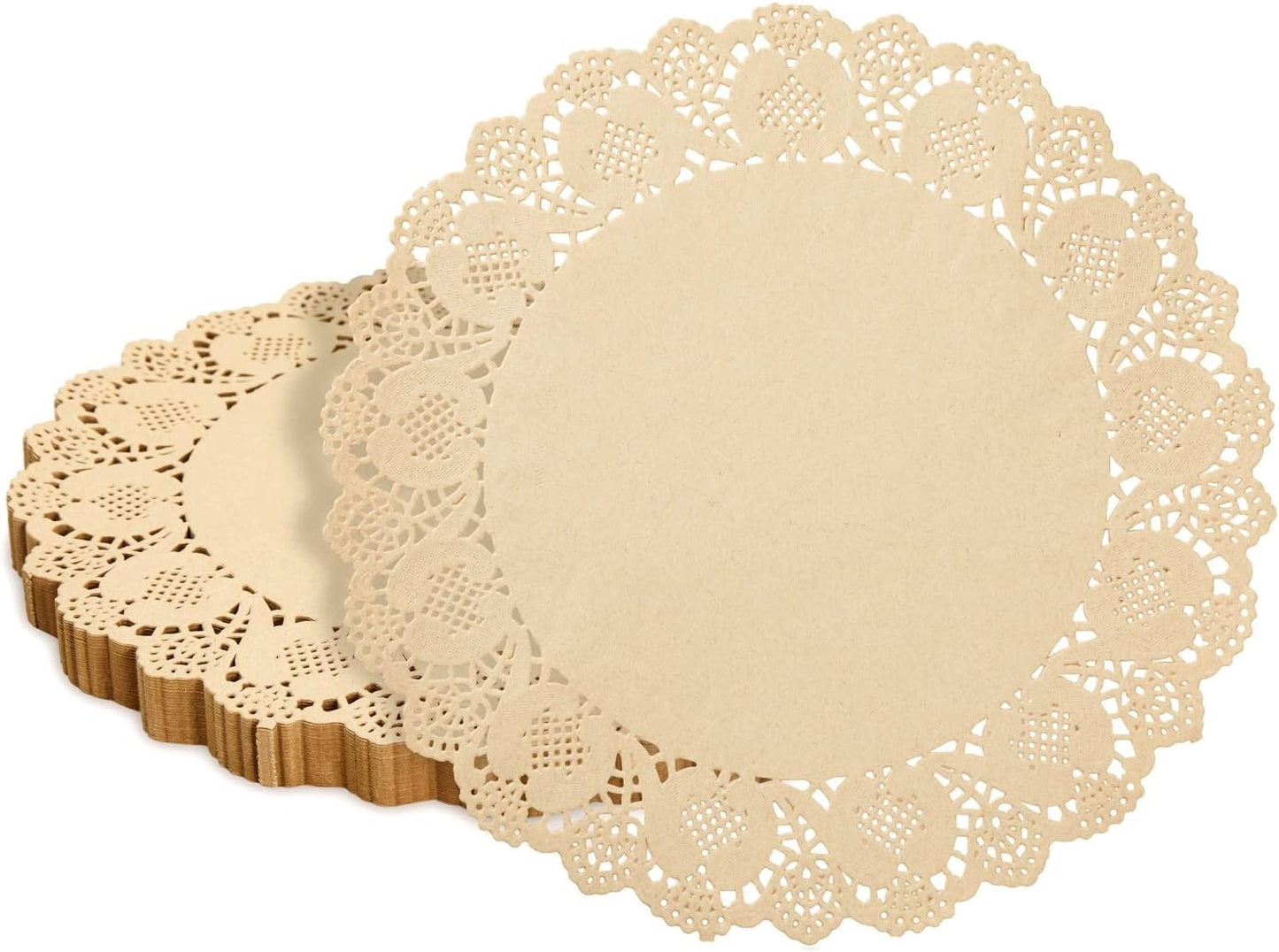 Juvale Round Paper Placemats & Doilies, 12-Inch Brown Paper Chargers for Dinner Plates and Tea Party