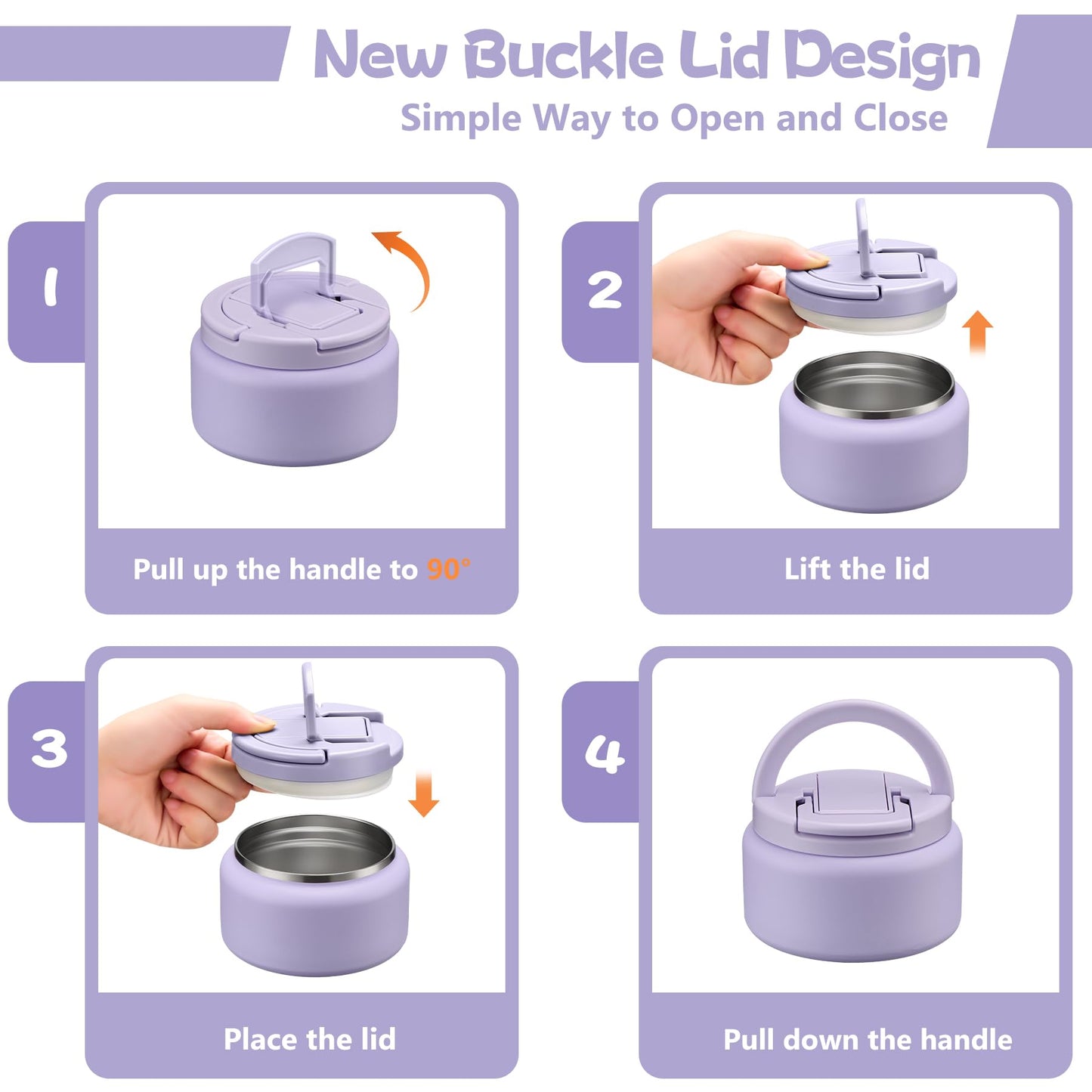 BABHAMNESS 13.5oz Soup Thermo for Hot Food Kids Insulated Vacuum Food Jar with Buckle Lid,Wide Mouth Leakproof Stainless Steel Lunch Container with Spoon-Purple