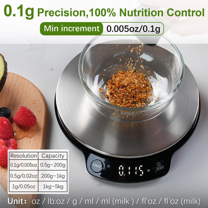 Atogou Smart Food Scale with Nutrition Calculator, 0.005oz / 0.1g High Precision, Free APP with Nutrients Tracking, Calorie, Marco, Ounces and Grams, for Kitchen, Weight Loss, Meal Prep, etc