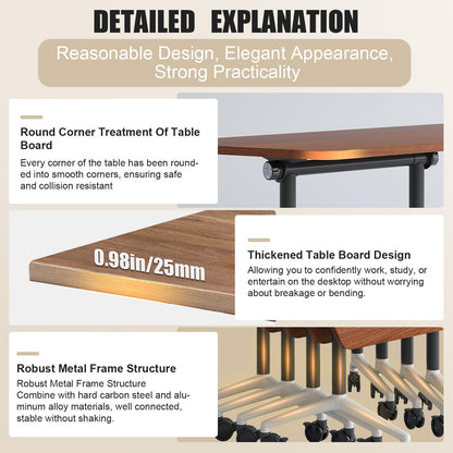 Folding Conference Room Tables Modular Office Conference Table,Mobile Training Table Rolling Seminar Tables with Wheels,Easy to Assemble,Modern Flip Top Meeting Seminar Table for Office,classr (10)