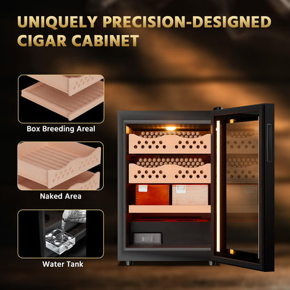 Electric Cigar Humidor 50L with Heating and Cooling Temperature Control and Humidity Control System, Cooler Cabinet Large Capacity for 300 Counts with Spanish Cedar Wood Shelves & Hygrometer