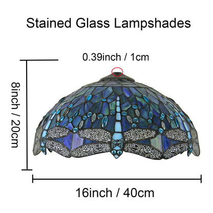 16 Inch Tiffany Style Stained Glass Lamp Shade Replacement Vintage Dragonfly Lampshades Only with Cap Fit for Bedside Reading Lamp Study Light Kitchen Lamp Dining Room Lamp Floor Lamp,Blue