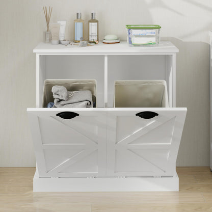 Two Compartment Tilt Out Laundry Sorter Cabinet White WF804