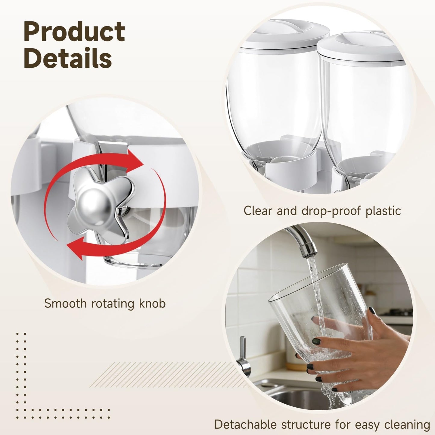 Cereal Dispenser Countertop, 3 Pack 2L/67oz Cereal Dispenser, Airtight Cereal Containers Storage, Rotating White Plastic Dry Food Dispenser, Rice Dispenser, Candy Dispenser for Cereal, Coffee Beans