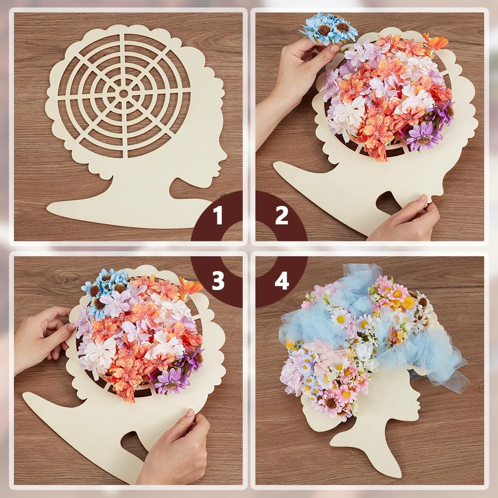 BENECREAT 3Pcs Wood Wreath Forms, Girl Head-Shaped Wood Frames (3 Styles), Light Yellow DIY Wreath Making Kit for Holiday Home Decor & Handmade Gift Creation
