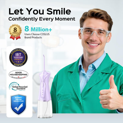 COSLUS Water Dental Flosser Pick for Teeth: 4 Modes Cordless Portable 300ML Larger Tank Water Teeth Cleaner IPX7 Waterproof Flossing Cleaning Picks for Home Travel Black C30(FC5360)