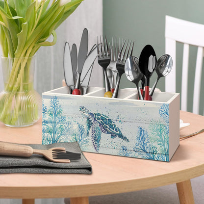 AQYIP Sea Turtle Coastal Pen Holder for Home Office Desk, Beach Office Decor, Beach Turtle Makeup Brush Toothbrush Holder Organizer for Bathroom Desk Accessories