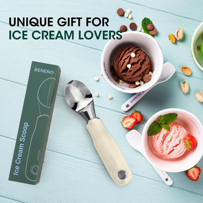 Beneno Heavy Duty Ice Cream Scoop - Upgraded Anti-Fracture Design, Comfortable Grip Long Handle, Effortless Scooping & Dishwasher Safe, Cream