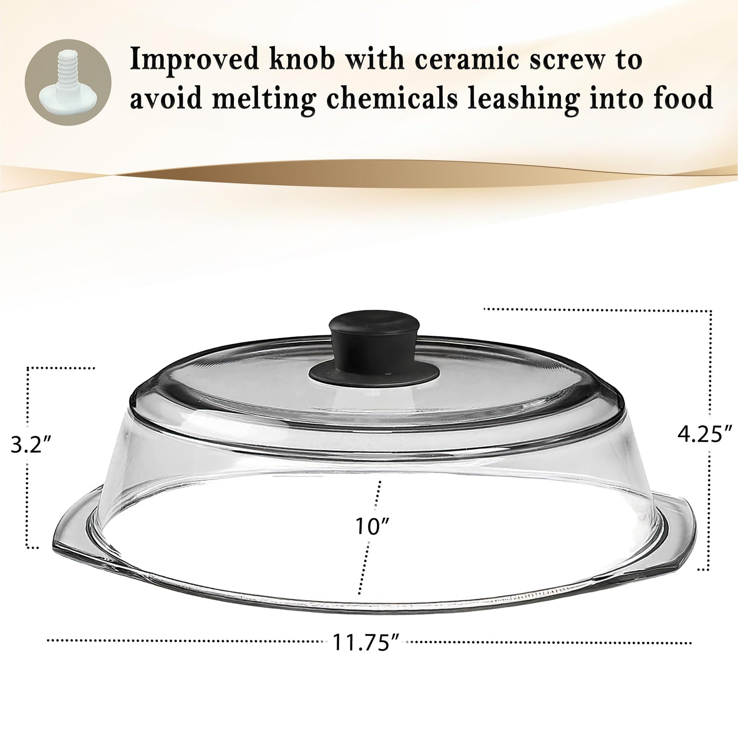 Le’raze Tall Glass Microwave Splatter Cover for Food - Cookware & Bakeware Serving Dish Cover, Plate Guard Lid with Easy Grip Silicone Handle Knob - 100% Food Grade BPA Free & Dishwasher Safe - 10in