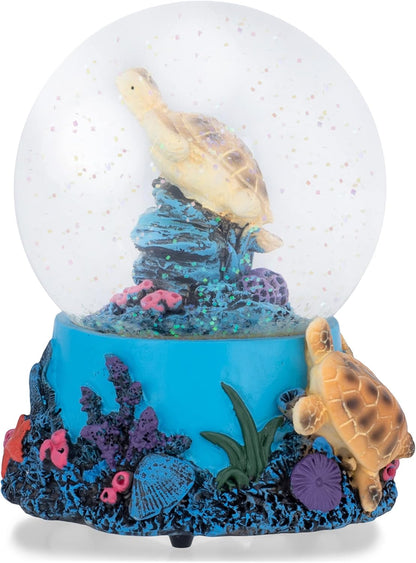Elanze Designs Coral Reef Sea Turtles 100MM Wind Up Musical Glitter Water Snow Globe Decoration