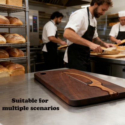 Bread Bow Knife for Homemade Bread, Bread Cutter and Wooden Board Set,Bread Cutting Board with Crumb Tray,Universal Left Right Handed Design,Kitchen Gadgets Gifts for People who Love Baking