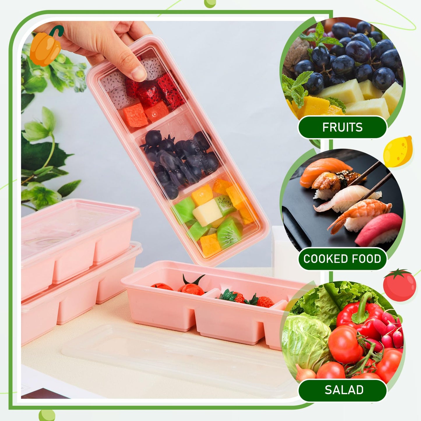 Hushee 25 Pack 17 oz Small Meal Prep Containers with 3 Compartments Snack Containers with Lid Disposable Plastic Bento Box Travel Lunch Food Boxes Stackable for Office Picnic (Pink)