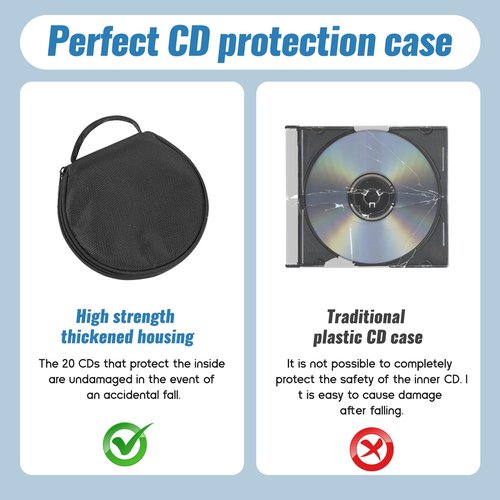 Bewudy CD Case Holder, CD Case for Car DVD Holder Portable Disc Organizer DVD Round Storage Wallet for Car, Home, Travel Carrying (Black)