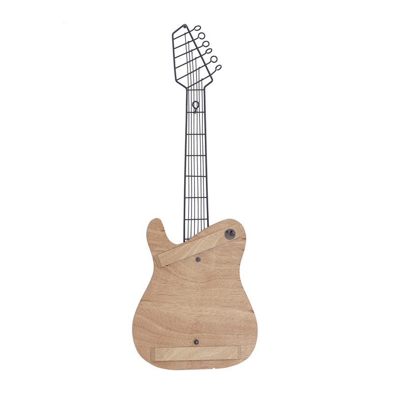 Deco 79 Wooden Guitar Home Wall Decor Wall Sculpture, Wall Art 2" x 11" x 31", Brown