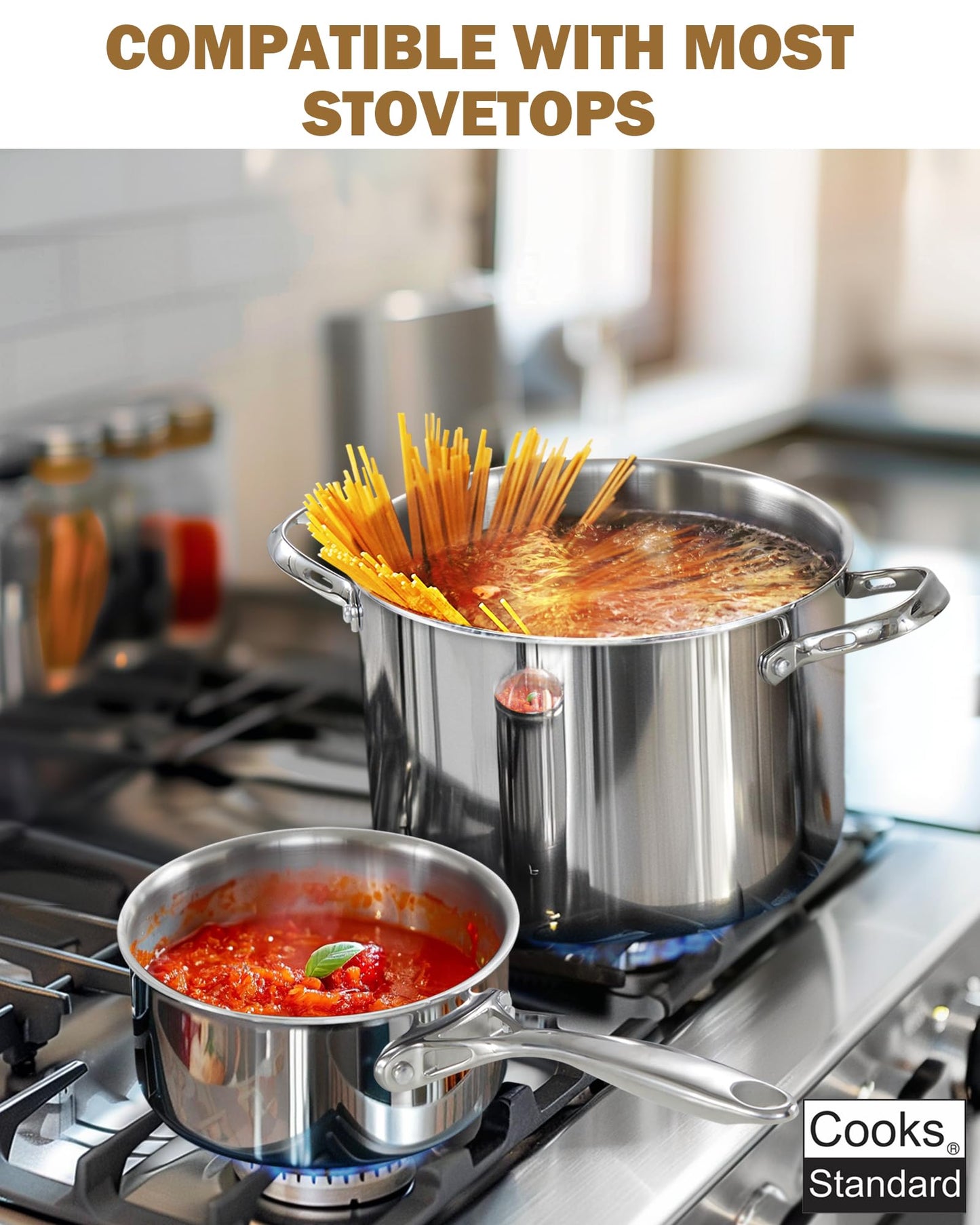 Cooks Standard Stainless Steel Stock Pot, 8-Quart Multi-Ply Clad Cooking Canning Pot with Lid, Induction Stockpot, Silver