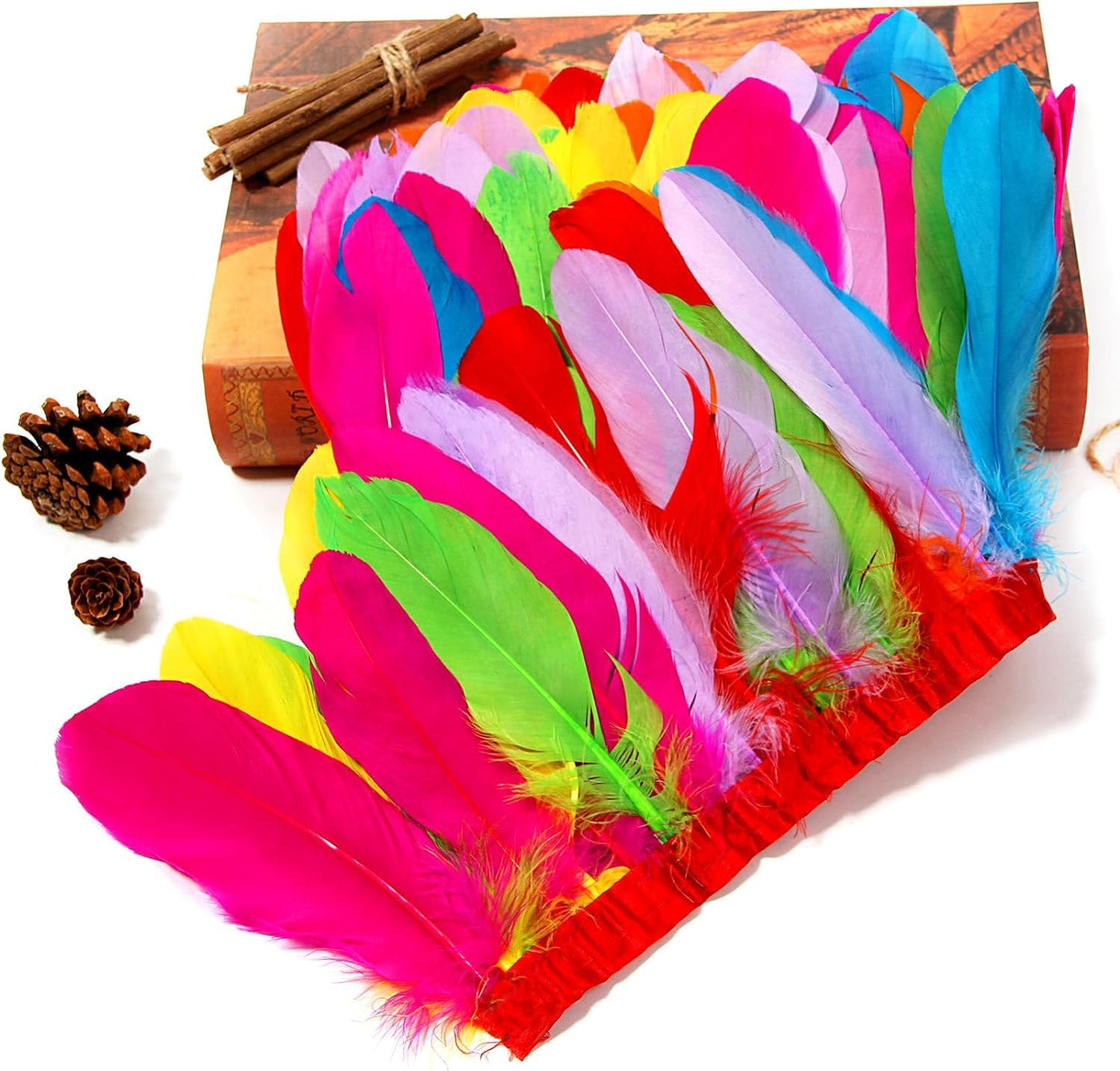 MAOFENG 2 Yards Natural Goose Feathers Trim Sewing Fringe Fashion Dress Sewing 6-8inch for DIY Handicrafts Costumes Decoration,Mixed