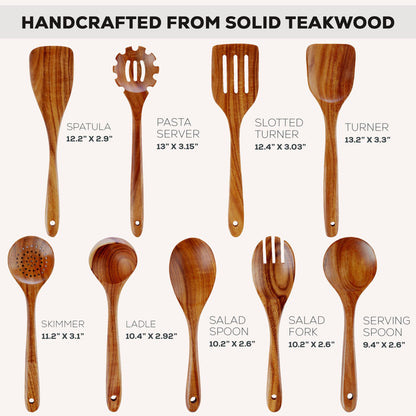 Zulay Kitchen 9-Piece Teak Wood Cooking Utensil Set – Non-Toxic & Non-Stick Safe Wooden Spoons & Kitchen Tools with Comfortable Grip, Smooth Finish Natural Teak – Perfect Kitchen Gift Set