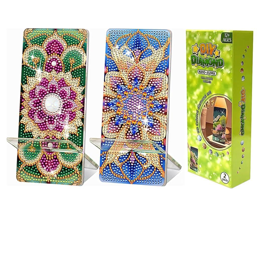 NIHO-JIUMA Diamond Art Phone Holder Kits Flower, DIY Diamond Painting Acrylic Phone Stand & Mirror, Craft Gift for Adults/Teen