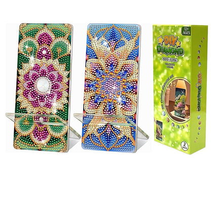 NIHO-JIUMA Diamond Art Phone Holder Kits Flower, DIY Diamond Painting Acrylic Phone Stand & Mirror, Craft Gift for Adults/Teen