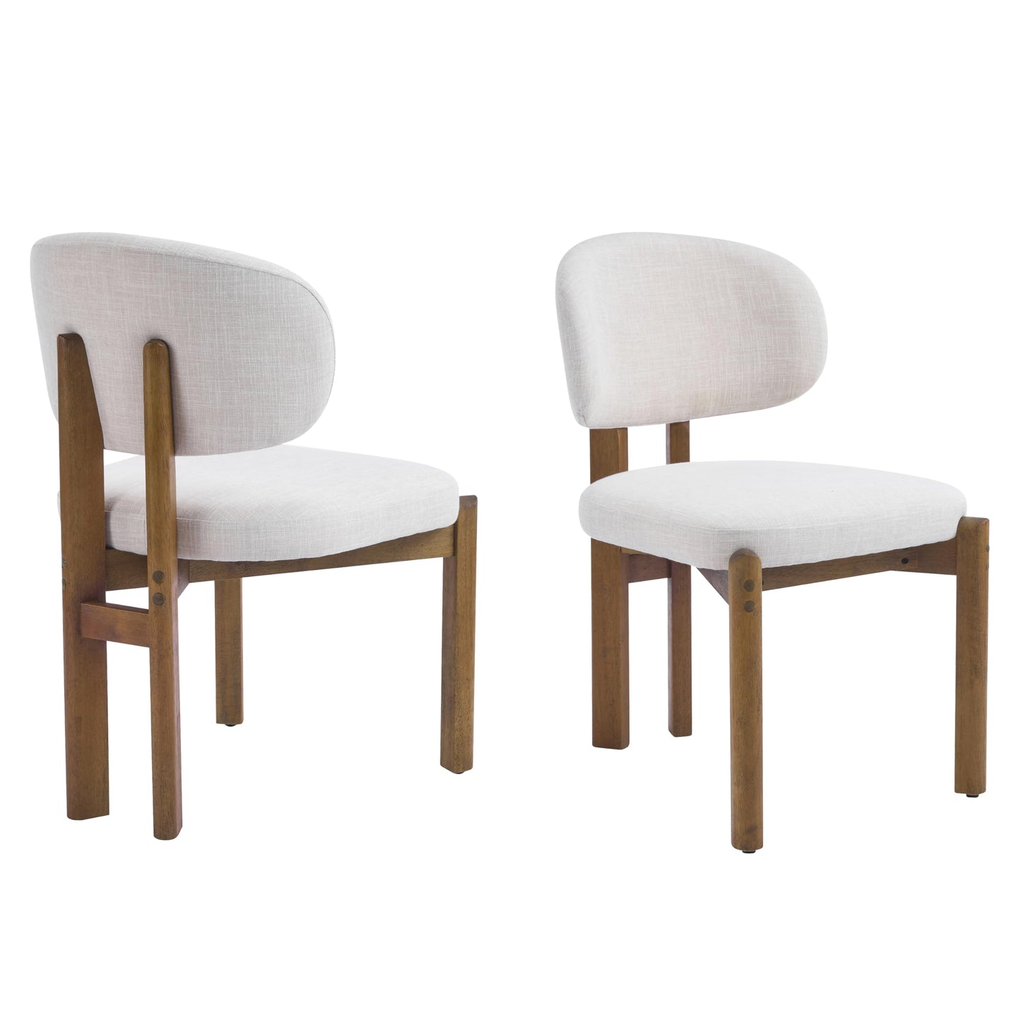 Merax Mid-Century Dining Chairs Set of 2, Beige Upholstered Kitchen Chairs with Walnut Finished Wood Frame, Modern Comfortable Side Chairs for Dining Room