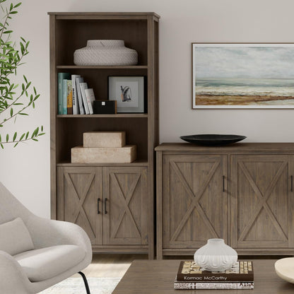 SIMPLIHOME Ela Bookcase - 72 inch Tall 5-Shelf Solid Wood Bookshelf in Smoky Brown, Transitional Storage for Living Room, Study Room or Office with Open Design and Sleek Panel Detailing