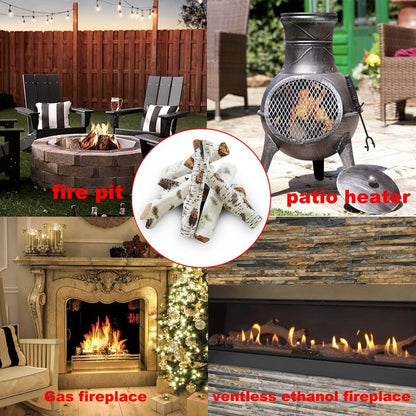 Gcostar 16" Gas Fireplace Logs Set, Ceramic White Birch Log for Gas Fireplace Indoor Insert, Vented, Propane, Electric Gas Fireplaces, Fake Wood Logs Fireplace Decor, Large Birch Logs 6PCS