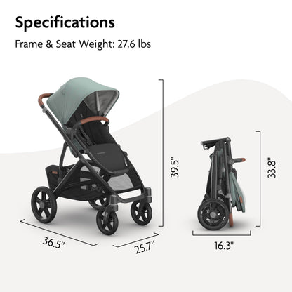UPPAbaby Vista V3 Convertible Single-to-Double Stroller for Baby & Toddler, 30+ Configurations, Car Seat Compatible, All-Wheel Suspension, XL Basket – Kenzi (Mystic Aqua/Carbon Frame)