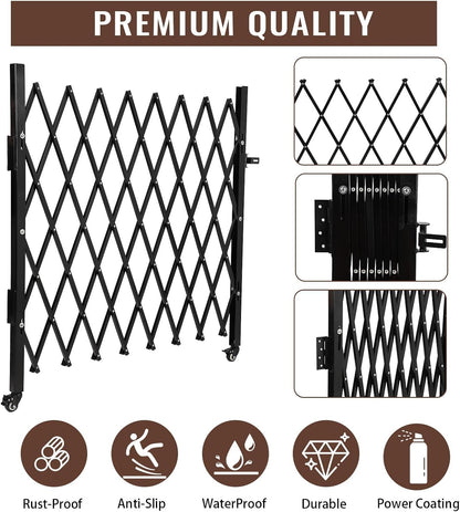 Garvee 85" H x 95" W Single Folding Security Gate, Steel Expandable Fence with 360° Rolling Wheels for Courtyard, Garage, and Garden Access Control