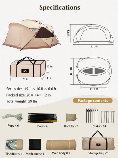 TOMOUNT Canvas Bell Tent with Stove Jack, 2-4 Person Use for Family Camping Glamping Yurt Tent 4 Seasons