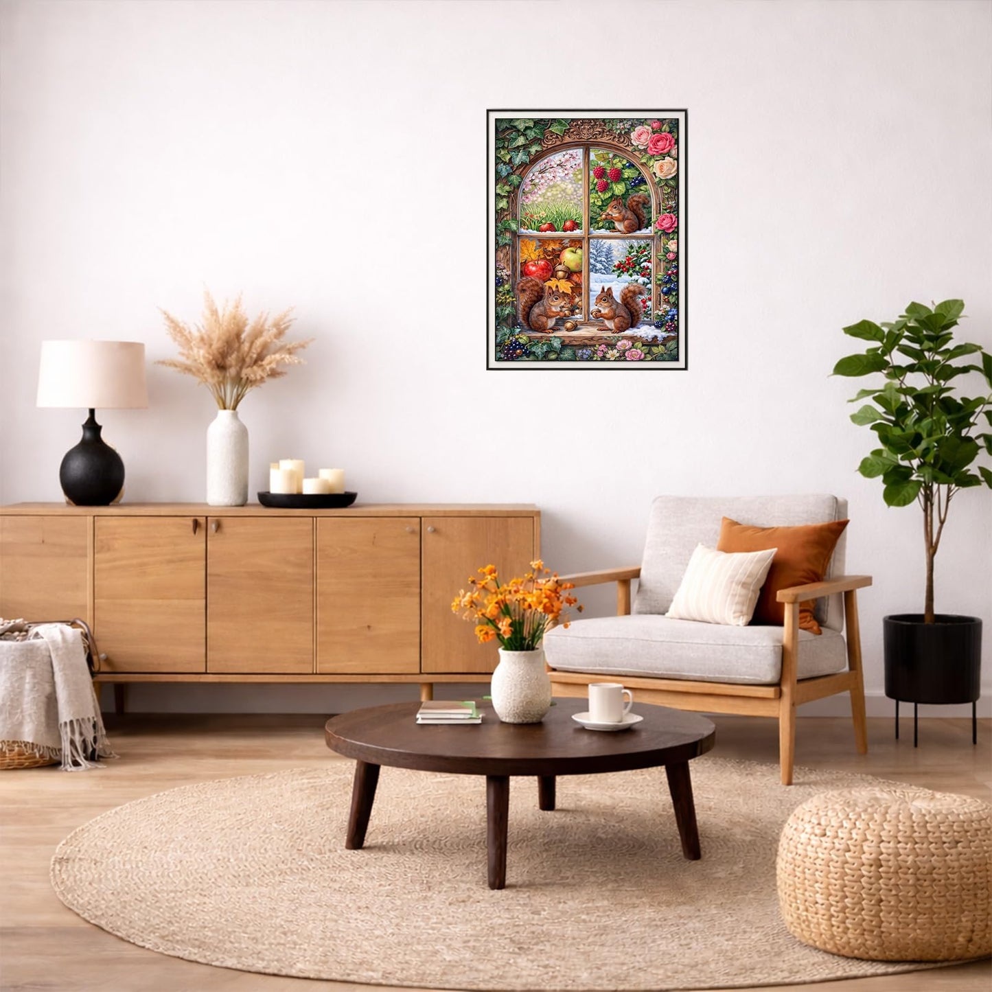 IOHEFY Squirrel Four Seasons Window Diamond Painting 12 x 16 Inch Full Drill Acrylic Diamond Art Cute Woodland Animal Spring Summer Autumn Winter Nano Pearlescent Canvas
